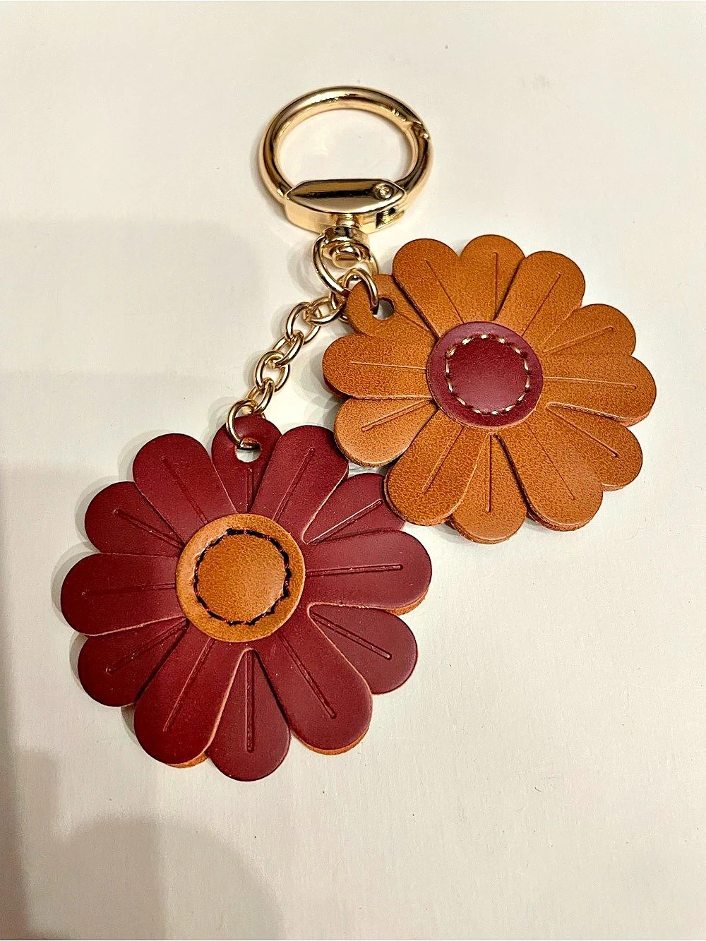 Vegan leather Flower Keychain in Brown & burgundy nwot